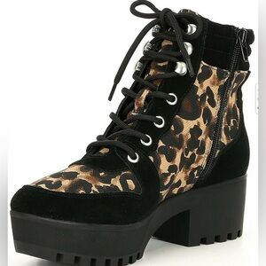 STEVE MADDEN Greater Platform Combat Boot Split Lug Sole Leopard Print Women 9.5